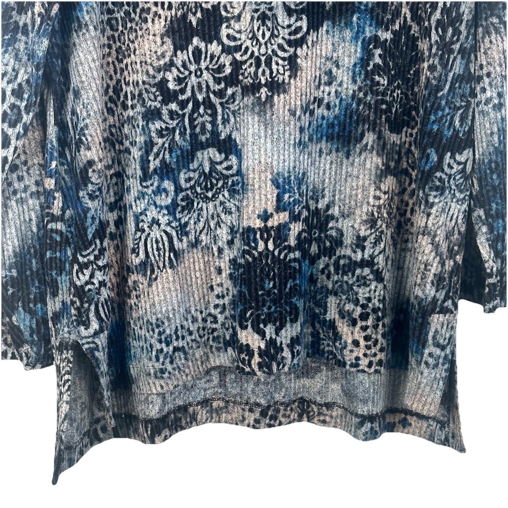 Chicos Zenergy Womens 3 XL Sweater Top Cowl Neck Long Sleeve Blue Floral 0125F - Picture 3 of 5